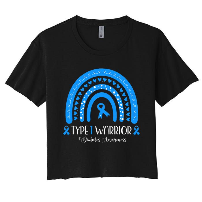  Diabetes Awareness Type 1 Warrior T1D Blue Ribbon Women's Crop Top Tee