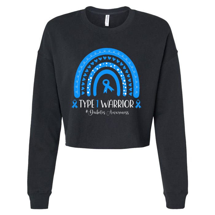  Diabetes Awareness Type 1 Warrior T1D Blue Ribbon Cropped Pullover Crew