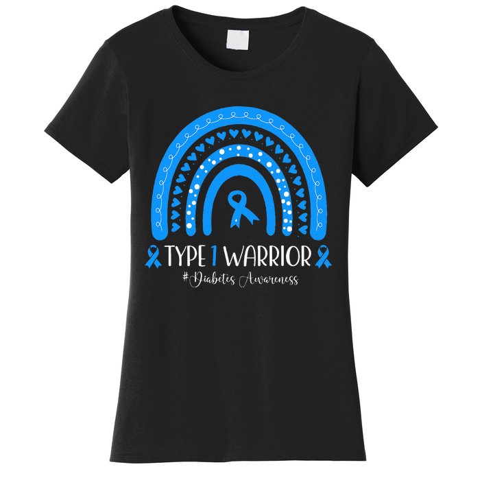  Diabetes Awareness Type 1 Warrior T1D Blue Ribbon Women's T-Shirt