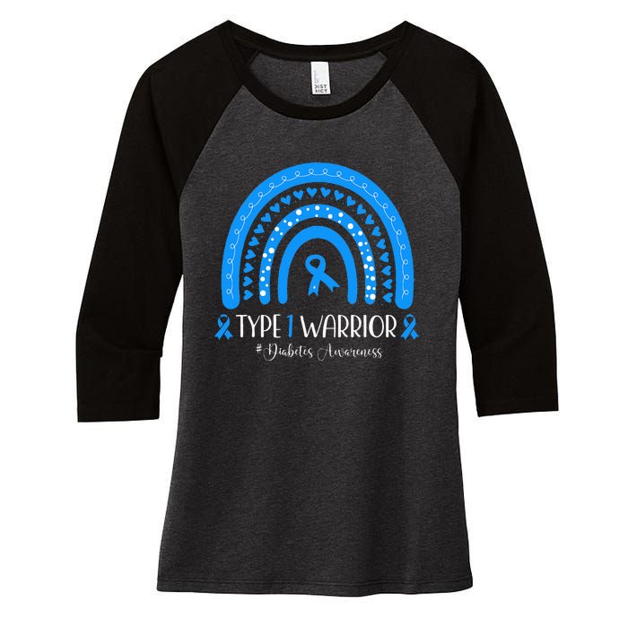  Diabetes Awareness Type 1 Warrior T1D Blue Ribbon Women's Tri-Blend 3/4-Sleeve Raglan Shirt