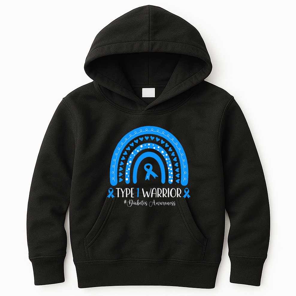  Diabetes Awareness Type 1 Warrior T1D Blue Ribbon Kids Hoodie