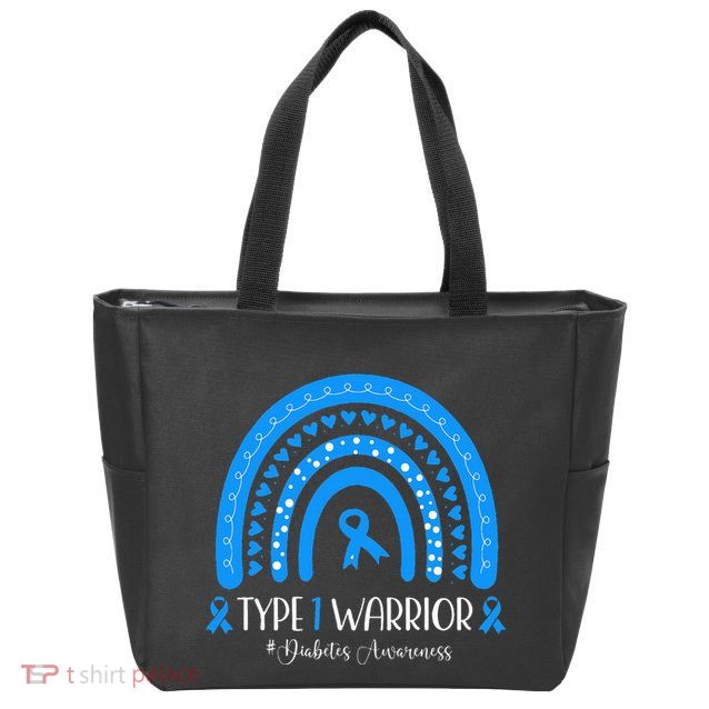  Diabetes Awareness Type 1 Warrior T1D Blue Ribbon Zip Tote Bag
