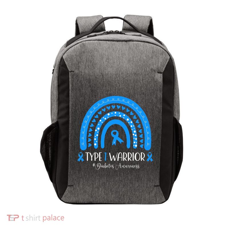  Diabetes Awareness Type 1 Warrior T1D Blue Ribbon Vector Backpack