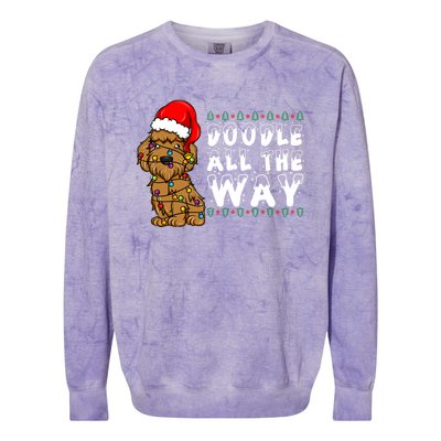 Doodle All The Way Goldendoodle Santa Hat Christmas Gift Colorblast Crewneck Sweatshirt