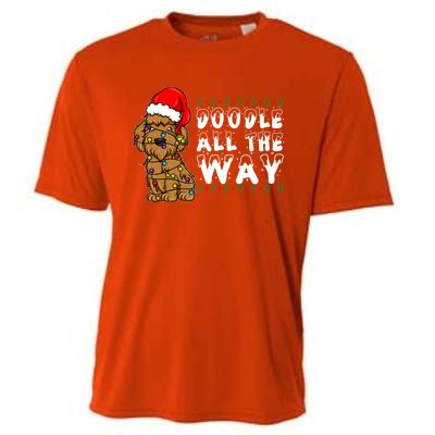 Doodle All The Way Goldendoodle Santa Hat Christmas Gift Cooling Performance Crew T-Shirt