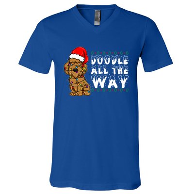 Doodle All The Way Goldendoodle Santa Hat Christmas Gift V-Neck T-Shirt