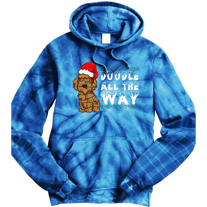 Doodle All The Way Goldendoodle Santa Hat Christmas Gift Tie Dye Hoodie