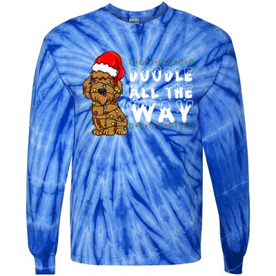 Doodle All The Way Goldendoodle Santa Hat Christmas Gift Tie-Dye Long Sleeve Shirt