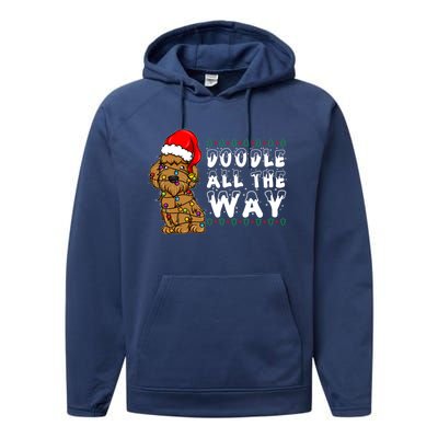 Doodle All The Way Goldendoodle Santa Hat Christmas Gift Performance Fleece Hoodie