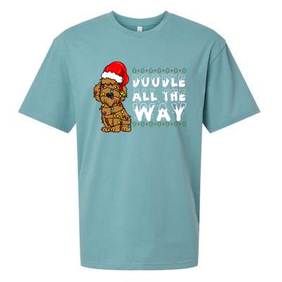 Doodle All The Way Goldendoodle Santa Hat Christmas Gift Sueded Cloud Jersey T-Shirt