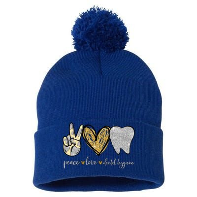 Dental Assistant Tee Tooth Peace Love Dental Hygiene Funny Gift Pom Pom 12in Knit Beanie