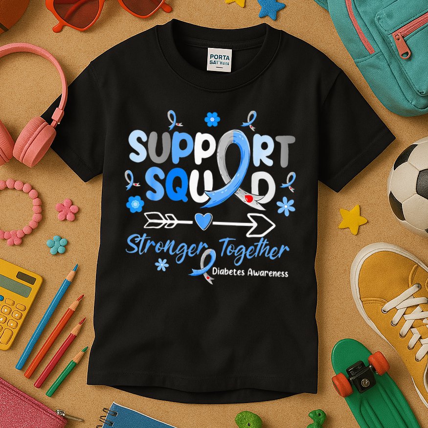 Diabetes Awareness Type 1 2 Kids Support Squad Kids T-Shirt