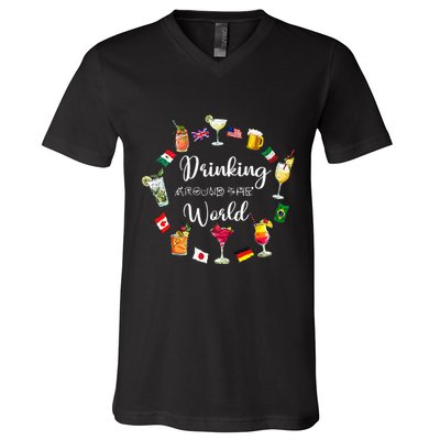 Drinking Around The World Vacation Drinking Showcase V-Neck T-Shirt