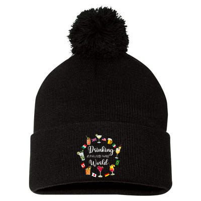 Drinking Around The World Vacation Drinking Showcase Pom Pom 12in Knit Beanie