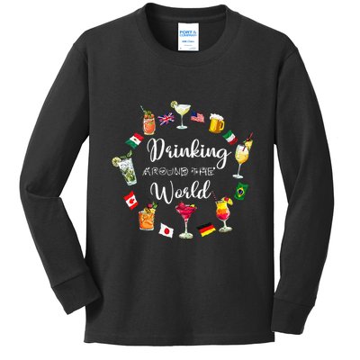 Drinking Around The World Vacation Drinking Showcase Kids Long Sleeve Shirt