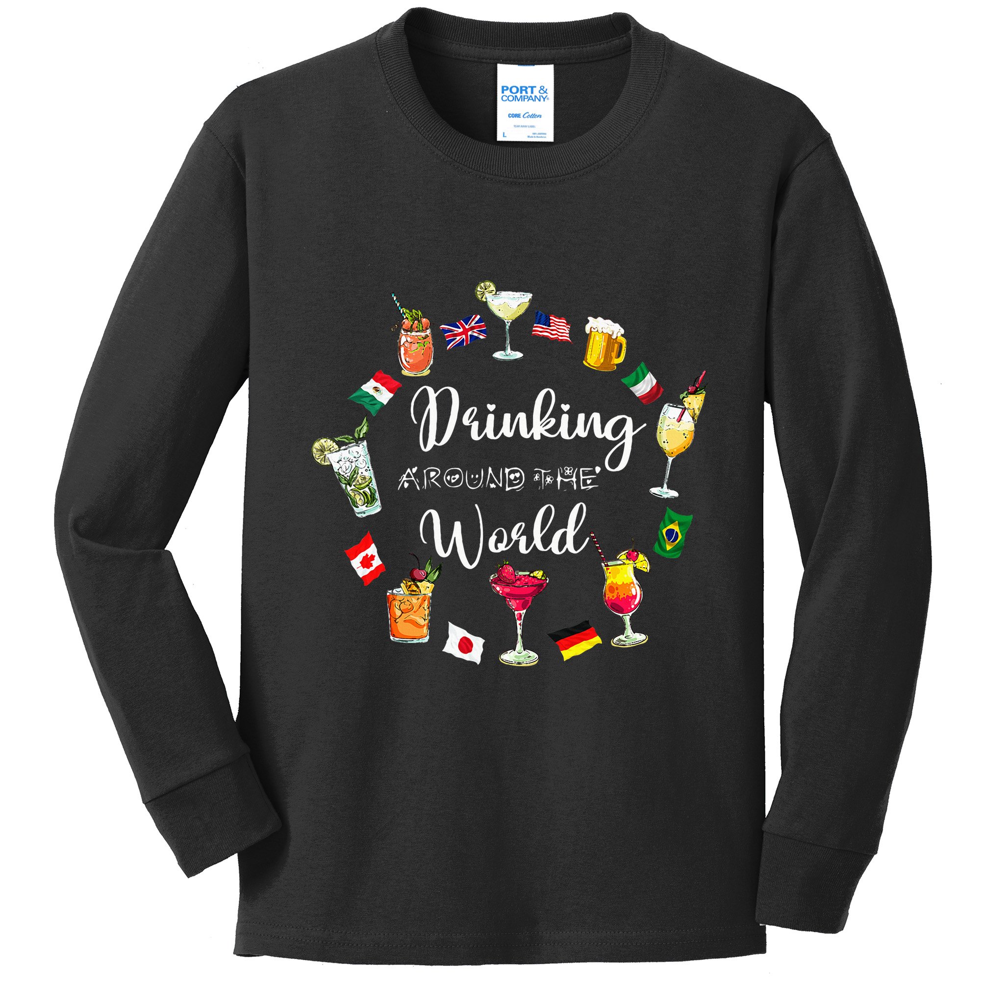 Drinking Around The World Vacation Drinking Showcase Kids Long Sleeve Shirt