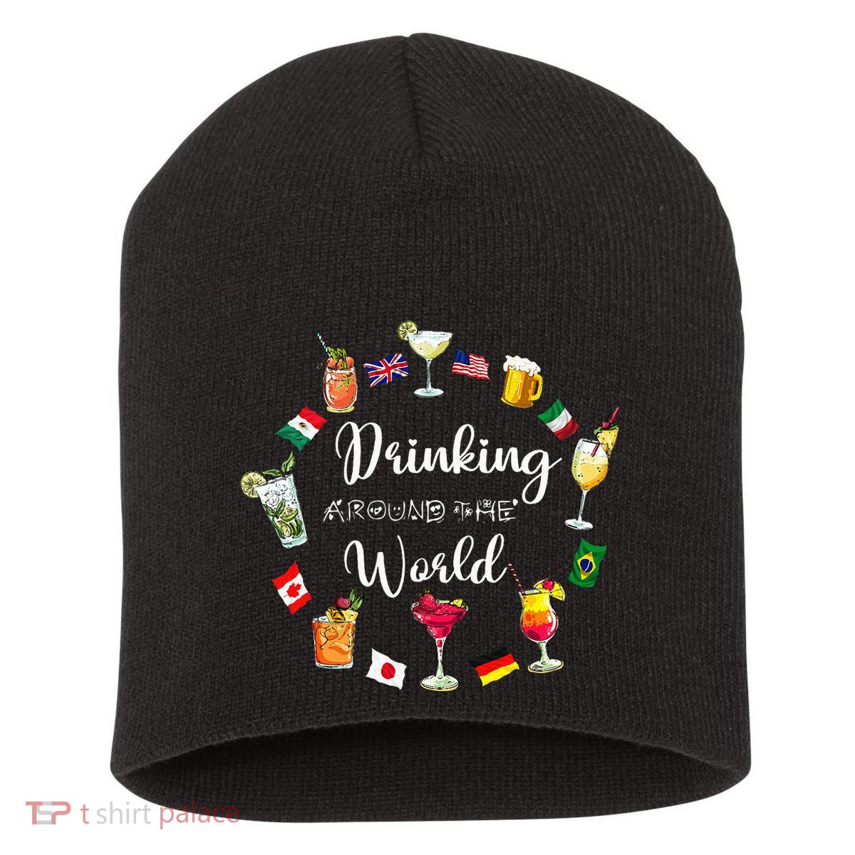 Drinking Around The World Vacation Drinking Showcase Short Acrylic Beanie