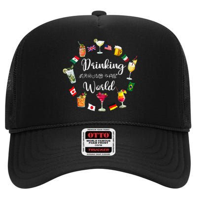 Drinking Around The World Vacation Drinking Showcase High Crown Mesh Back Trucker Hat