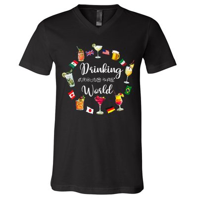 Drinking Around The World Vacation Drinking Showcase V-Neck T-Shirt