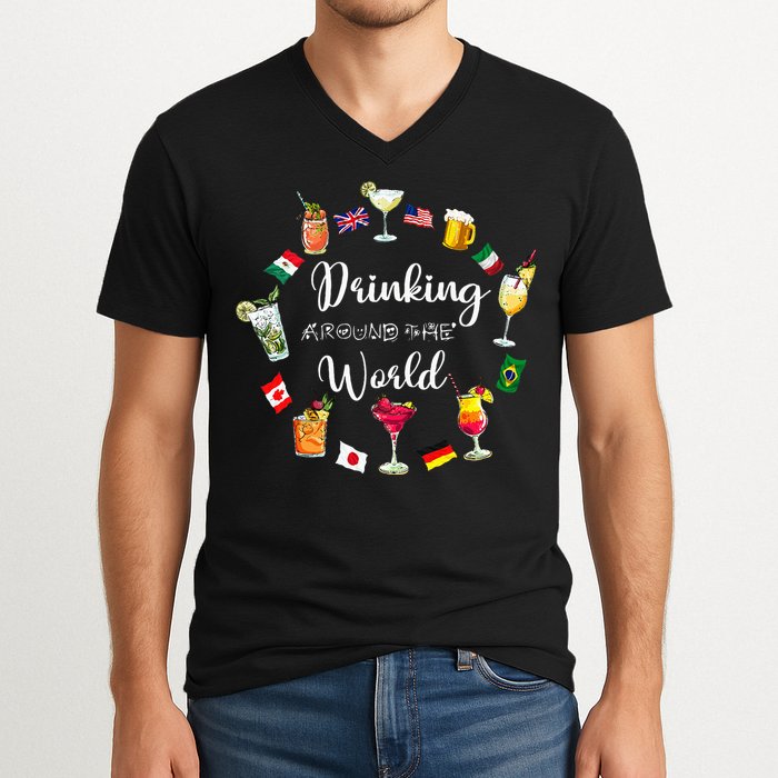 Drinking Around The World Vacation Drinking Showcase V-Neck T-Shirt