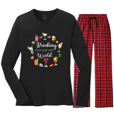 Drinking Around The World Vacation Drinking Showcase Women's Long Sleeve Flannel Pajama Set 