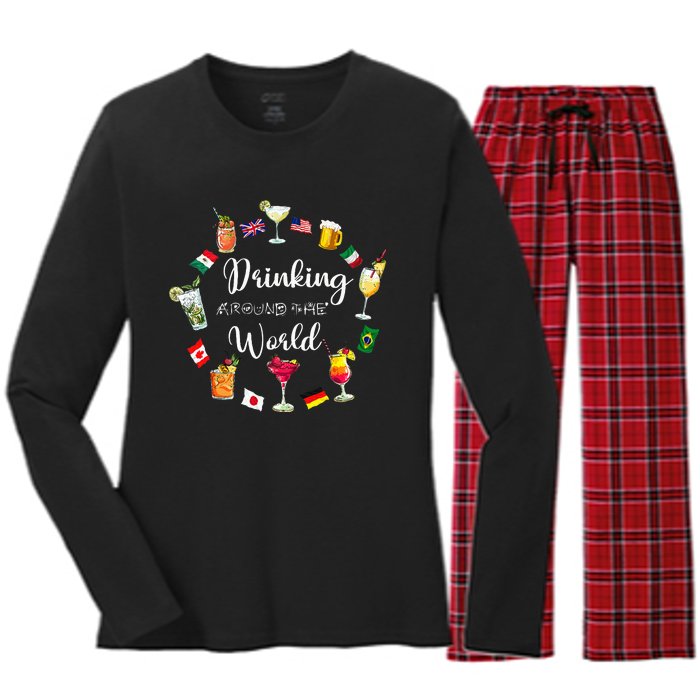 Drinking Around The World Vacation Drinking Showcase Women's Long Sleeve Flannel Pajama Set 