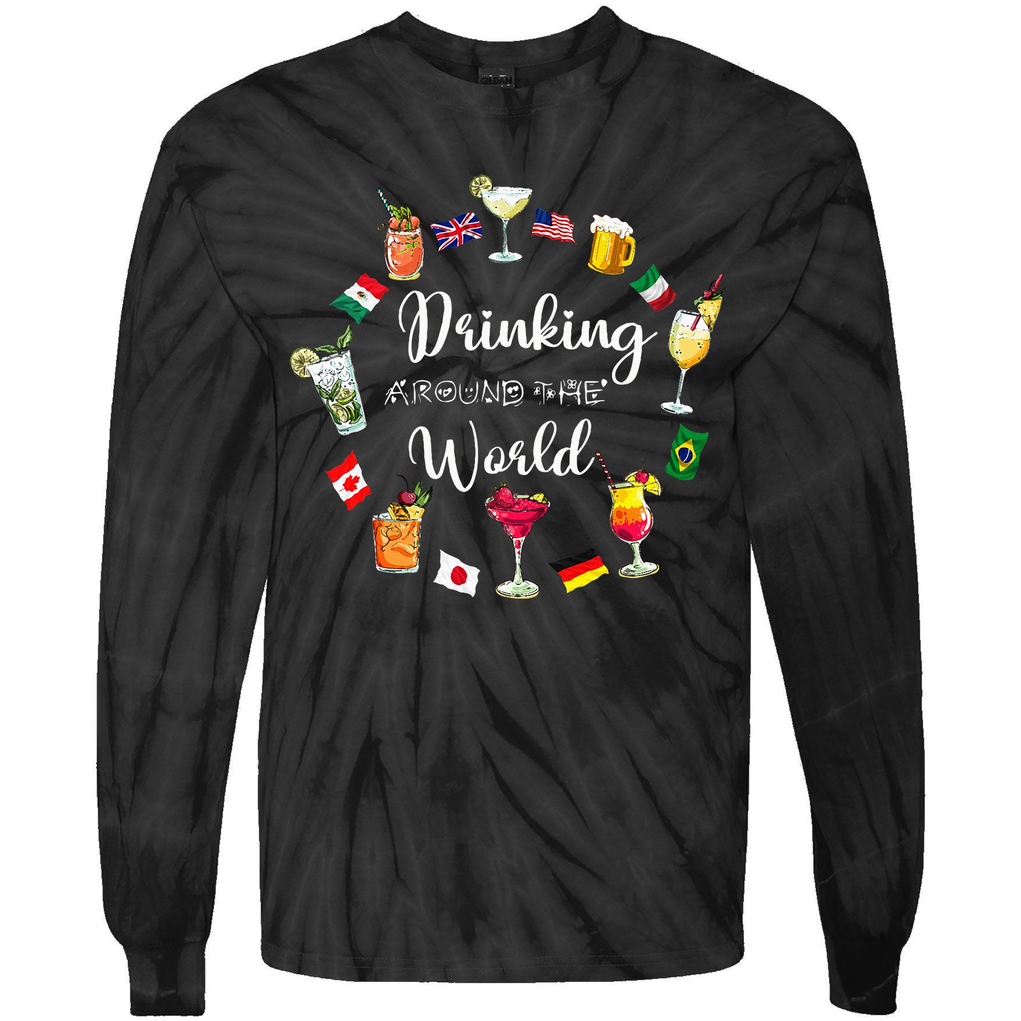 Drinking Around The World Vacation Drinking Showcase Tie-Dye Long Sleeve Shirt
