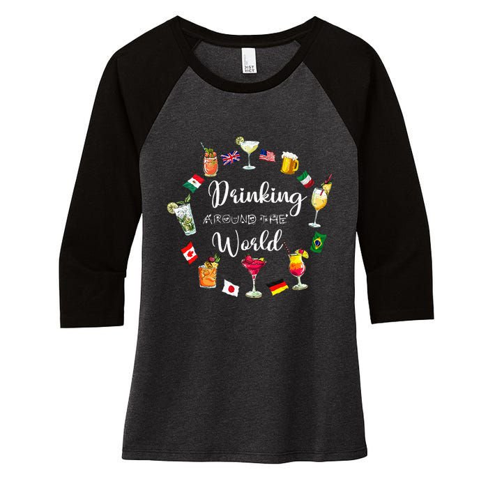 Drinking Around The World Vacation Drinking Showcase Women's Tri-Blend 3/4-Sleeve Raglan Shirt