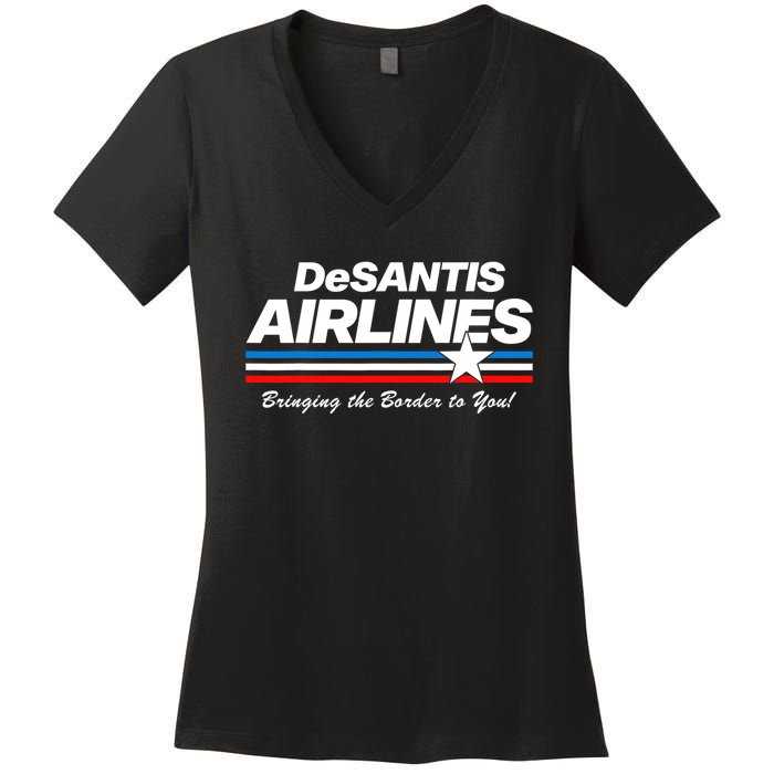 DeSantis Airlines US Flag Vintage Women's V-Neck T-Shirt