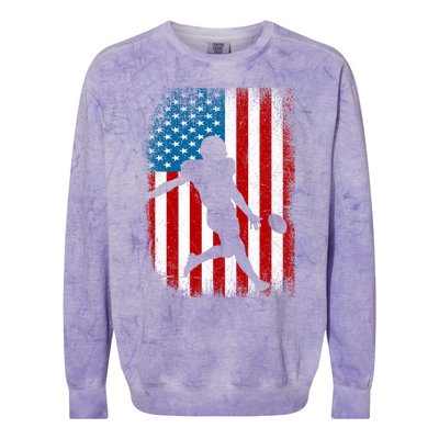 Distressed American Us Flag Vintage Football Gift Cute Gift Colorblast Crewneck Sweatshirt