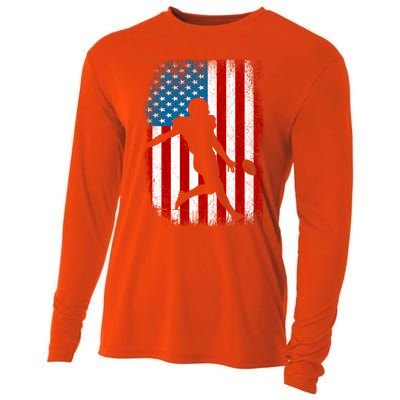 Distressed American Us Flag Vintage Football Gift Cute Gift Cooling Performance Long Sleeve Crew