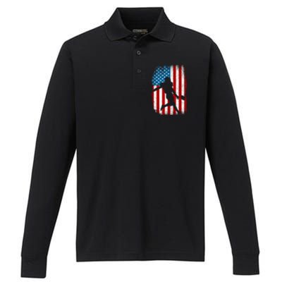 Distressed American Us Flag Vintage Football Gift Cute Gift Performance Long Sleeve Polo