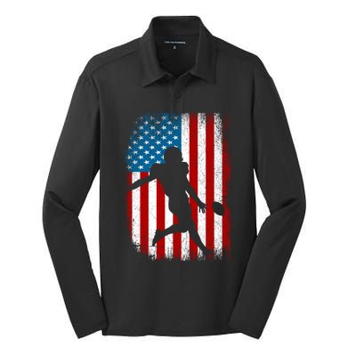 Distressed American Us Flag Vintage Football Gift Cute Gift Silk Touch Performance Long Sleeve Polo