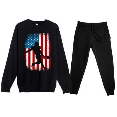 Distressed American Us Flag Vintage Football Gift Cute Gift Premium Crewneck Sweatsuit Set