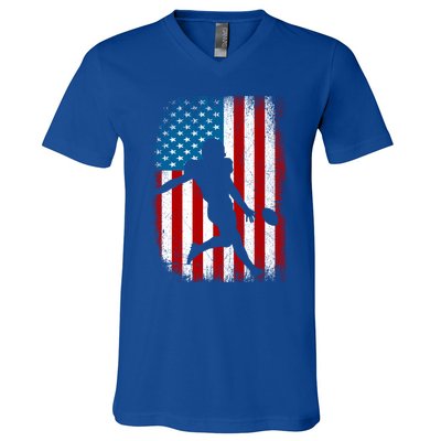 Distressed American Us Flag Vintage Football Gift Cute Gift V-Neck T-Shirt