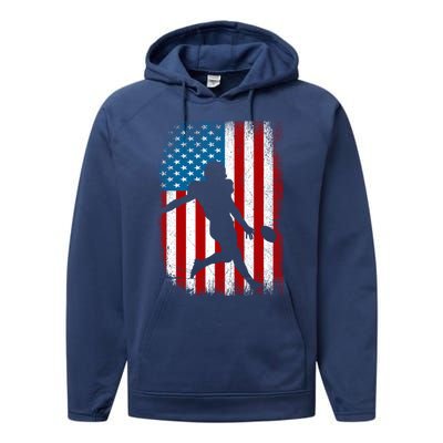 Distressed American Us Flag Vintage Football Gift Cute Gift Performance Fleece Hoodie