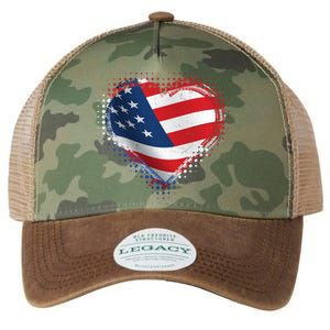 Distressed American USA Flag Heart Legacy Tie Dye Trucker Hat