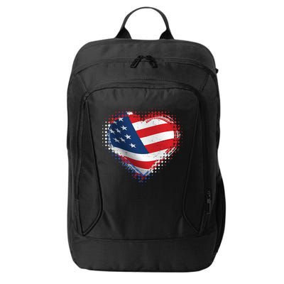 Distressed American USA Flag Heart City Backpack