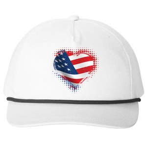 Distressed American USA Flag Heart Snapback Five-Panel Rope Hat