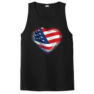 Distressed American USA Flag Heart PosiCharge Competitor Tank