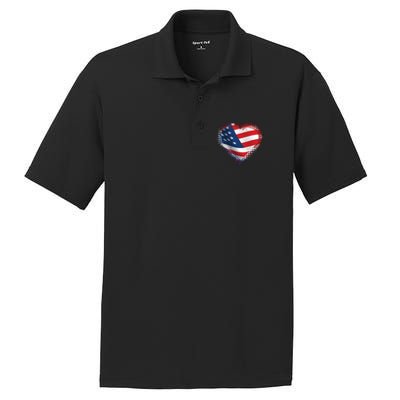 Distressed American USA Flag Heart PosiCharge RacerMesh Polo