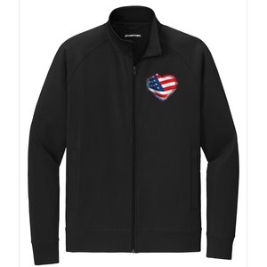 Distressed American USA Flag Heart Stretch Full-Zip Cadet Jacket