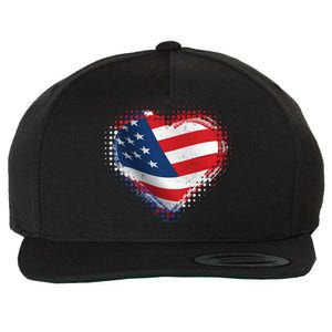 Distressed American USA Flag Heart Wool Snapback Cap