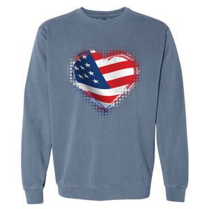 Distressed American USA Flag Heart Garment-Dyed Sweatshirt