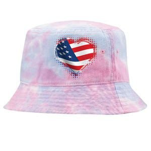 Distressed American USA Flag Heart Tie-Dyed Bucket Hat