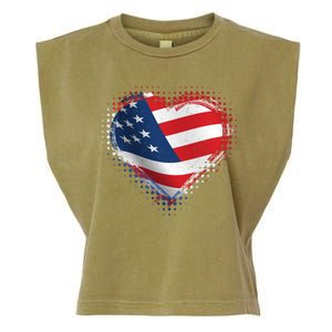 Distressed American USA Flag Heart Garment-Dyed Women's Muscle Tee