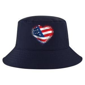 Distressed American USA Flag Heart Cool Comfort Performance Bucket Hat