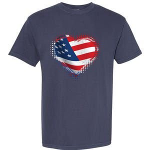 Distressed American USA Flag Heart Garment-Dyed Heavyweight T-Shirt