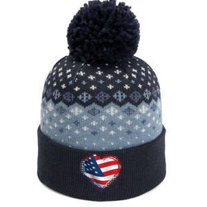 Distressed American USA Flag Heart The Baniff Cuffed Pom Beanie