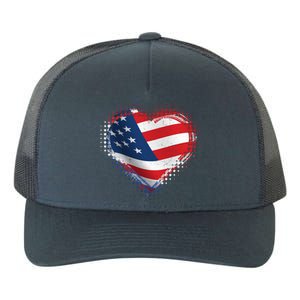 Distressed American USA Flag Heart Yupoong Adult 5-Panel Trucker Hat